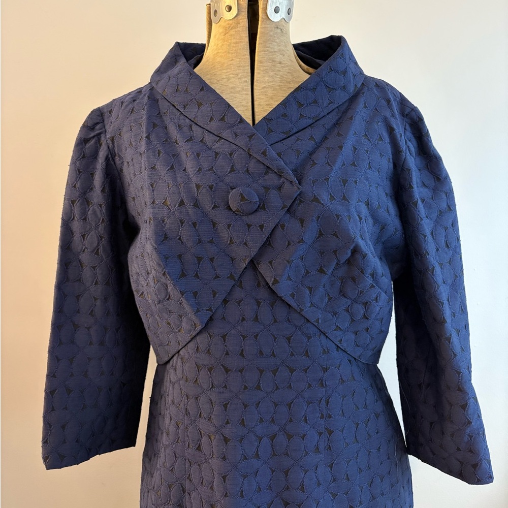 M | Vintage early 60s dress & bolero set in navy textured fabric